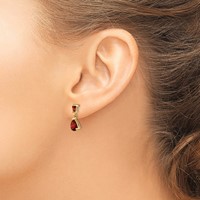 14K Pear Baguette Garnet Dangle Post Earrings view 3