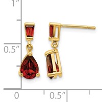 14K Pear Baguette Garnet Dangle Post Earrings view 4