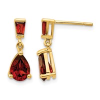 14K Pear Baguette Garnet Dangle Post Earrings view 1