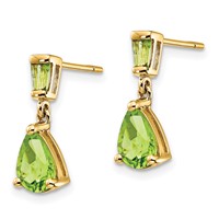 14K Yellow Gold Pear Baguette Peridot Dangle Post Earrings view 2