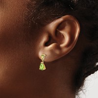 14K Yellow Gold Pear Baguette Peridot Dangle Post Earrings view 3