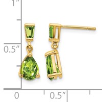 14K Yellow Gold Pear Baguette Peridot Dangle Post Earrings view 4