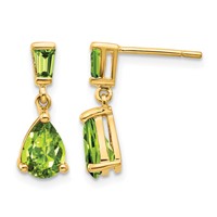 14K Yellow Gold Pear Baguette Peridot Dangle Post Earrings view 1