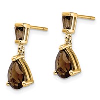 14K Yellow Gold Pear Baguette Smoky Quartz Dangle Post Earrings view 2