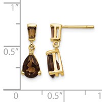 14K Yellow Gold Pear Baguette Smoky Quartz Dangle Post Earrings view 4