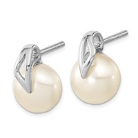 14K White Gold 7-8mm White Button Freshwater Cultured Pearl Post Earrings view 2