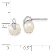 14K White Gold 7-8mm White Button Freshwater Cultured Pearl Post Earrings view 4