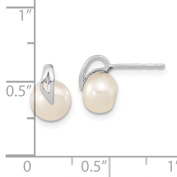 14k White Gold 7-8mm White Button Freshwater Cultured Pearl Post Earrings