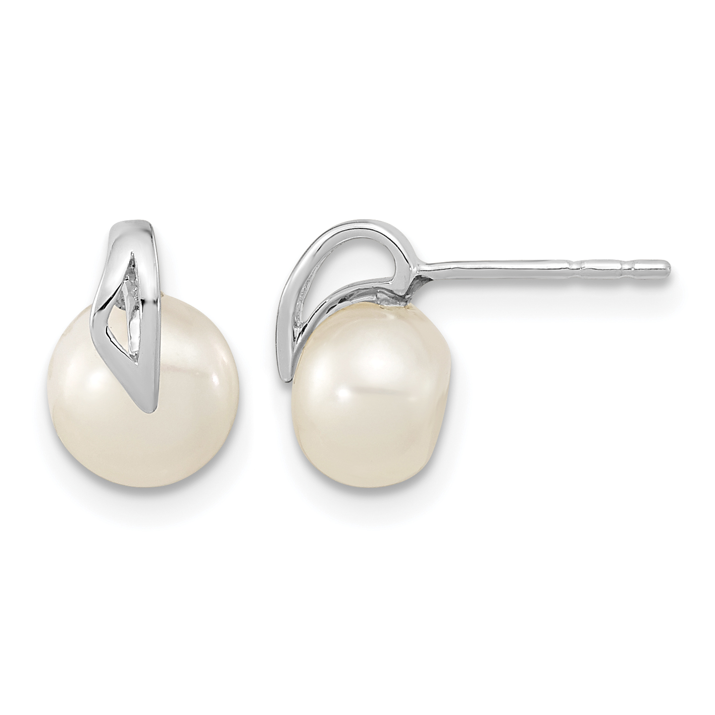 14k White Gold 7-8mm Button Freshwater Cultured Pearl Post Earrings (XE1787P)