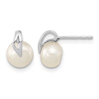14K White Gold 7-8mm White Button Freshwater Cultured Pearl Post Earrings view 1