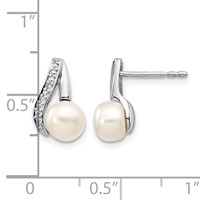 14K White Gold 6-7mm White Button Freshwater Cultured Pearl and.02 Carat Diamond Post Earrings view 4