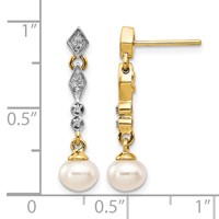 14K and White Rhodium 5-6mm Semi-round White Freshwater Cultured Pearl and.04 Carat Diamond Dangle Post Earrings view 4
