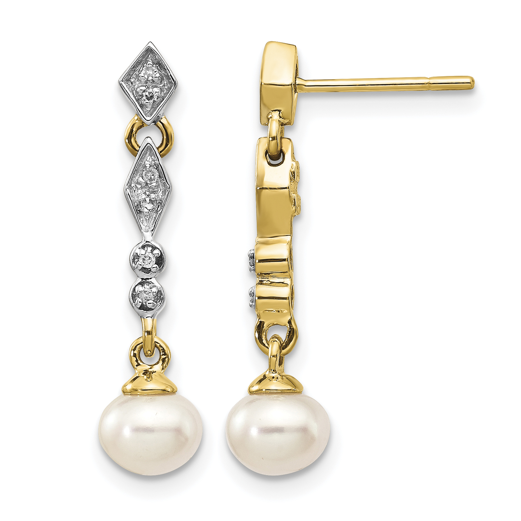 14k w/Rhodium 5-6mm Semi-round FWC Pearl .04ct Diamond Earrings (XE1802P/A)