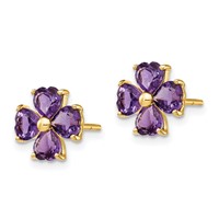 14K Yellow Gold Heart-shaped Amethyst Flower Post Earrings view 2