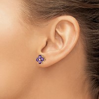 14K Yellow Gold Heart-shaped Amethyst Flower Post Earrings view 3