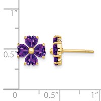 14K Yellow Gold Heart-shaped Amethyst Flower Post Earrings view 4