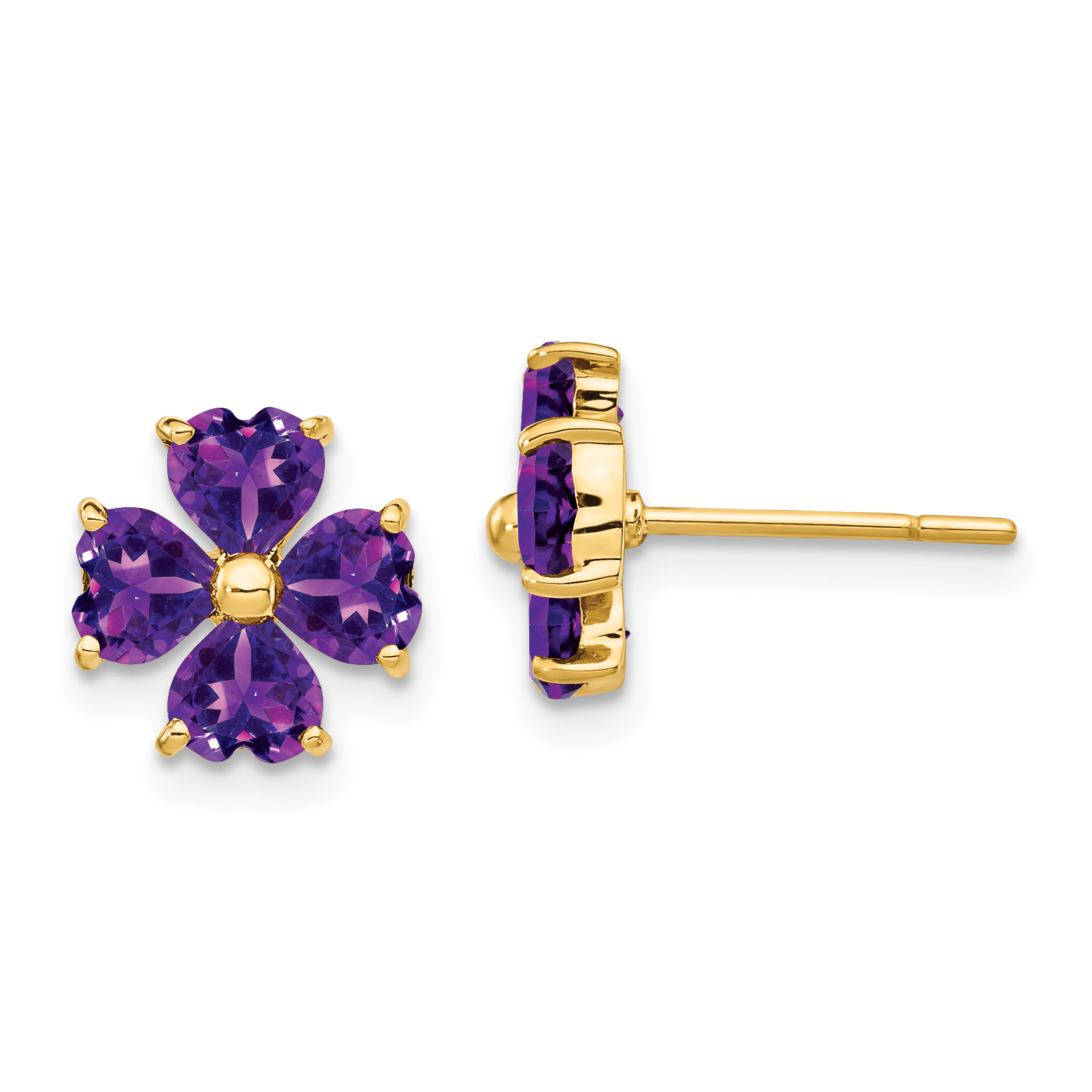 14k Heart-shaped Amethyst Flower Post Earrings (XE1936AM)