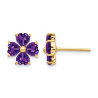 14K Yellow Gold Heart-shaped Amethyst Flower Post Earrings view 1