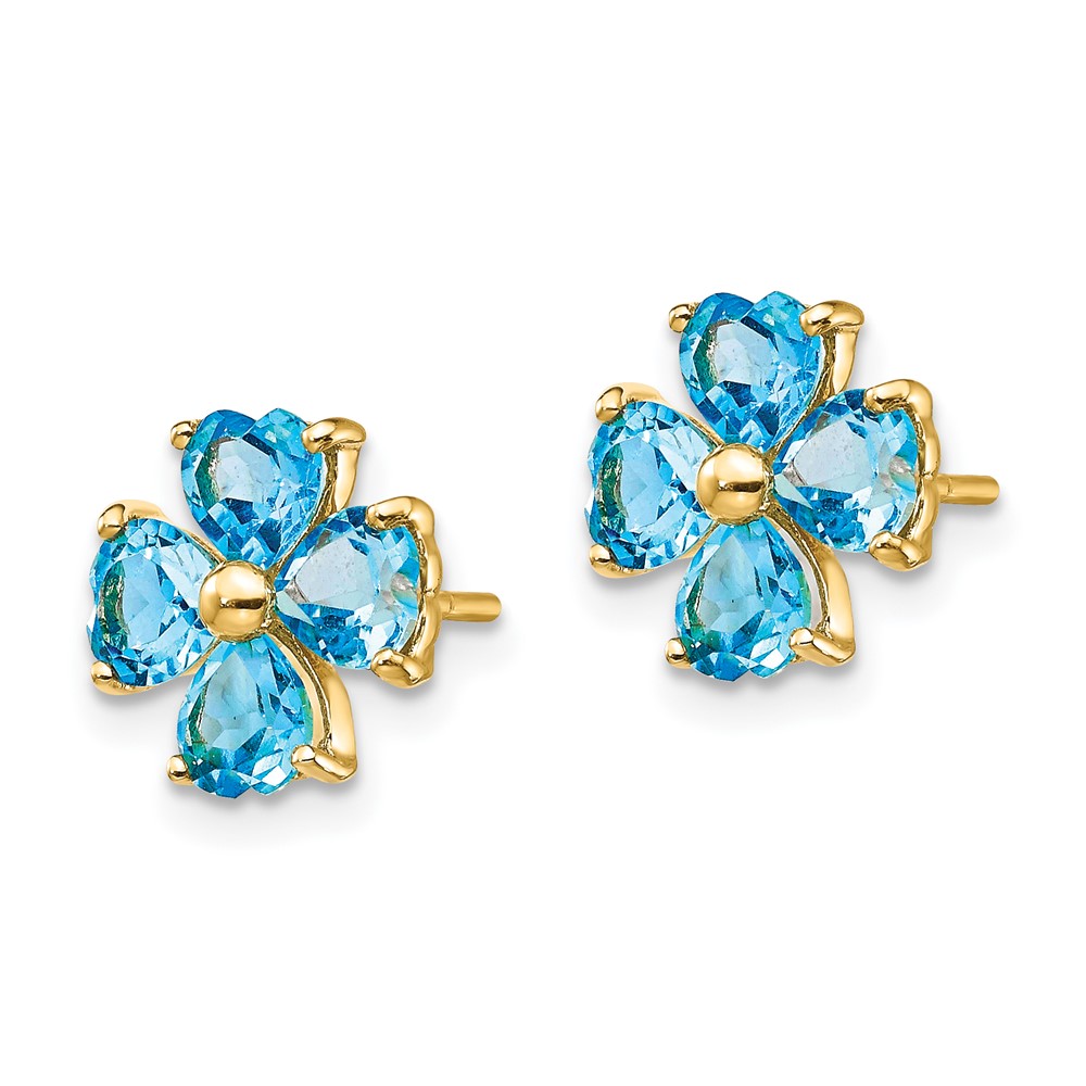 14k Heart-shaped Swiss Blue Topaz Flower Post Earrings (XE1937BT)
