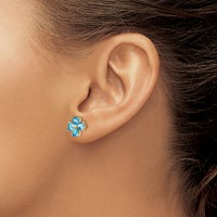 14K Yellow Gold Heart-shaped Swiss Blue Topaz Flower Post Earrings view 3