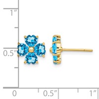 14K Yellow Gold Heart-shaped Swiss Blue Topaz Flower Post Earrings view 4