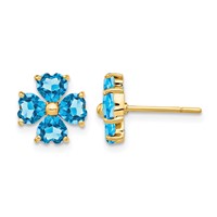 14K Yellow Gold Heart-shaped Swiss Blue Topaz Flower Post Earrings view 1