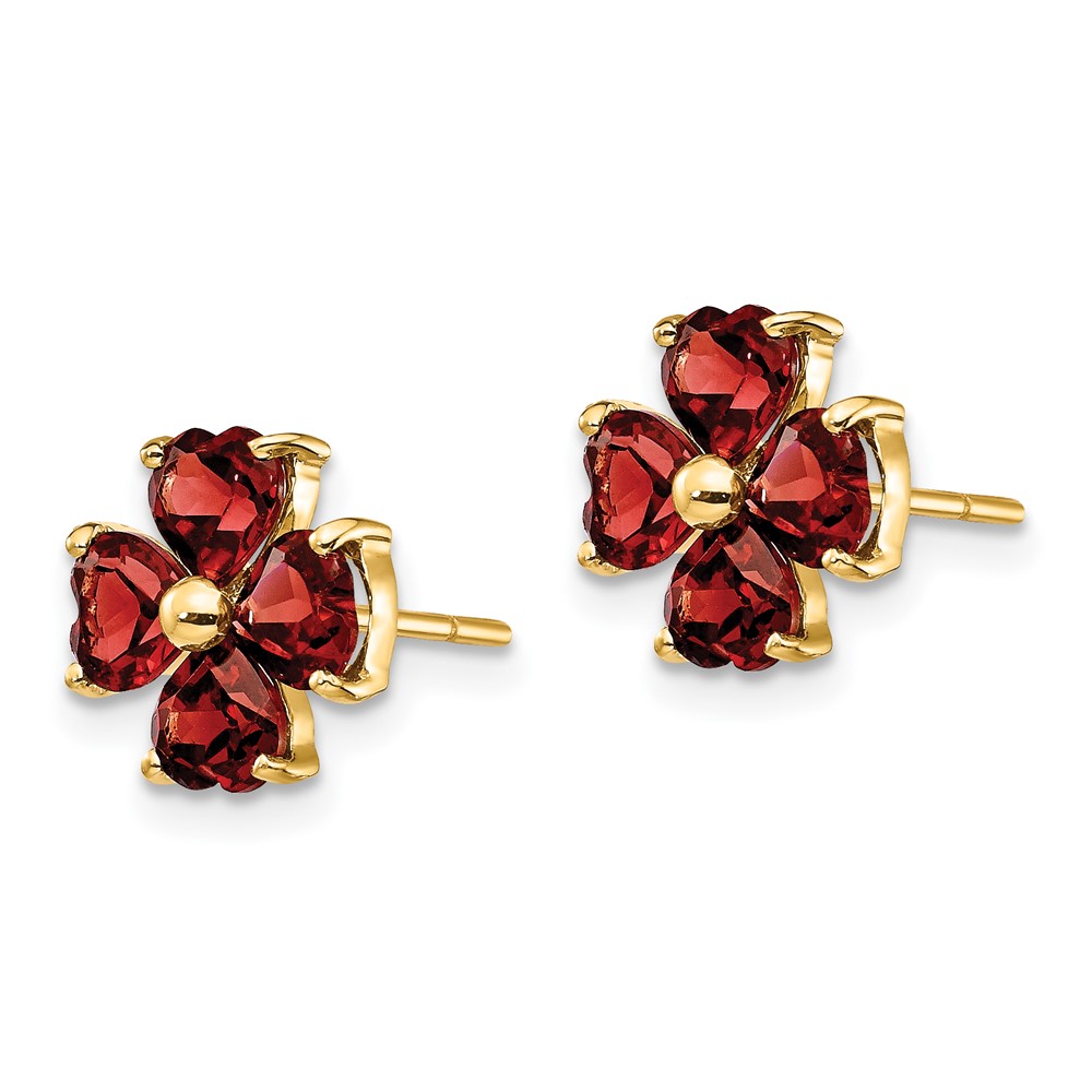 14k Heart-shaped Garnet Flower Post Earrings (XE1939GA)
