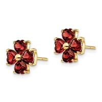 14K Yellow Gold Heart-shaped Garnet Flower Post Earrings view 2