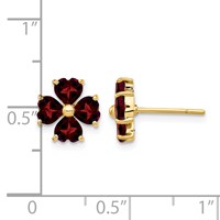 14K Yellow Gold Heart-shaped Garnet Flower Post Earrings view 4