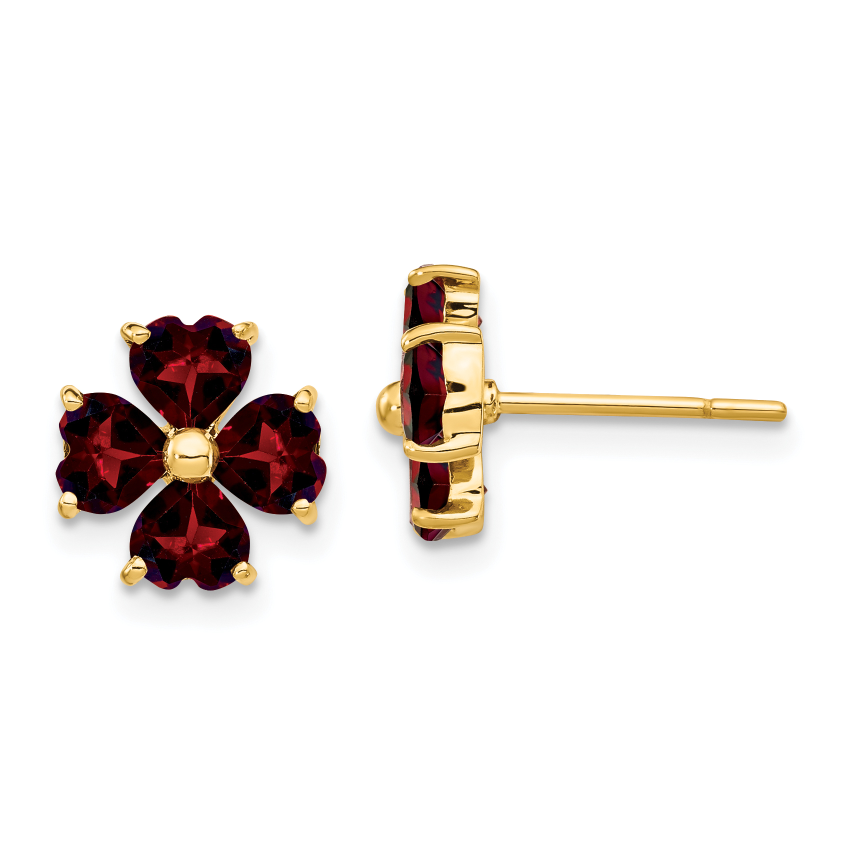 14k Heart-shaped Garnet Flower Post Earrings (XE1939GA)