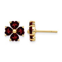 14K Yellow Gold Heart-shaped Garnet Flower Post Earrings view 1