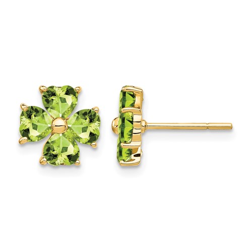 14K Yellow Gold Heart-shaped Peridot Flower Post Earrings