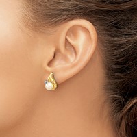 14K and White Rhodium 5-6mm White Button Freshwater Cultured Pearl and.02 Carat Diamond Post Earrings view 3