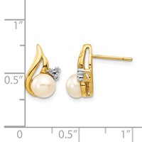 14K and White Rhodium 5-6mm White Button Freshwater Cultured Pearl and.02 Carat Diamond Post Earrings view 4