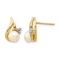 14K and White Rhodium 5-6mm White Button Freshwater Cultured Pearl and.02 Carat Diamond Post Earrings view 1