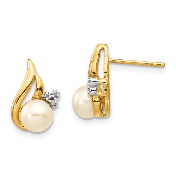 5-6mm FWC Pearl & Diamond Post Earrings         