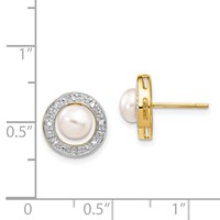 14K and White Rhodium 5-6mm White Button Freshwater Cultured Pearl and.05 Carat Diamond Post Earrings view 4