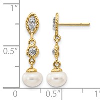 14K and White Rhodium 6-7mm Semi-round White Freshwater Cultured Pearl and.02 Carat Diamond Dangle Post Earrings view 4