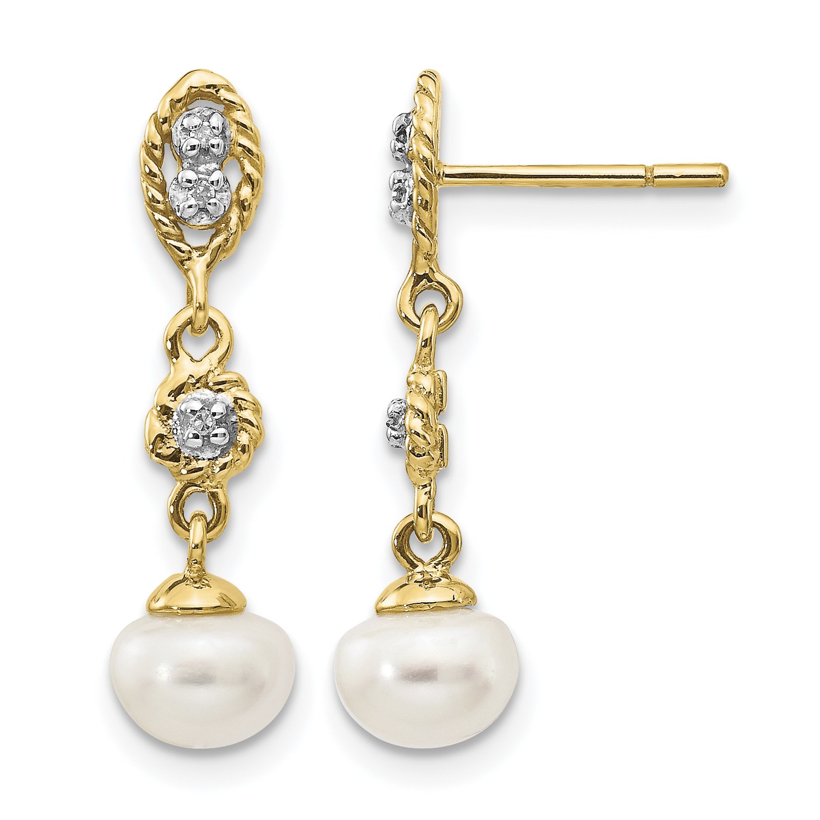 14k w/Rhodium 6-7mm Semi-round FWC Pearl .02ct Diamond Earrings (XE1975P/A)