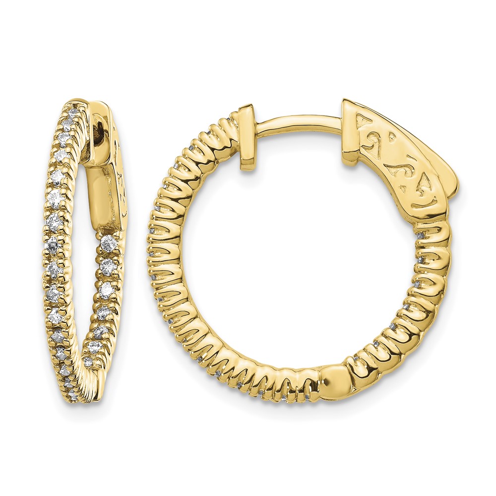 14K Yellow Gold 0.38 Carat Diamond Round in Out Hoop Earrings with Safety Clasp