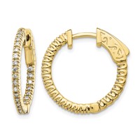 14K Yellow Gold 0.38 Carat Diamond Round in Out Hoop Earrings with Safety Clasp view 1
