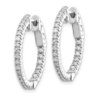14K White Gold 0.38 Carat Diamond Round in Out Hoop Earrings with Safety Clasp view 2