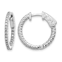 14K White Gold 0.38 Carat Diamond Round in Out Hoop Earrings with Safety Clasp view 1