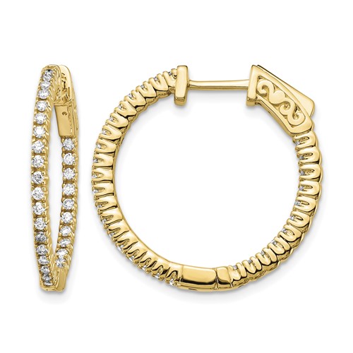 14K Yellow Gold 0.62 Carat Diamond Round in Out Hoop Earrings with Safety Clasp