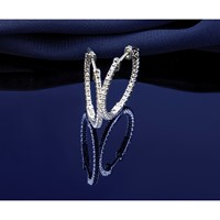 14K White Gold 0.62 Carat Diamond Round in Out Hoop Earrings with Safety Clasp view 3