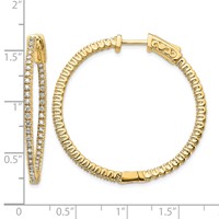 14K Yellow Gold 0.75 Carat Lab Grown Diamond VS SI+ G+ Round in and Out Safety Clasp Hoop Earrings view 2