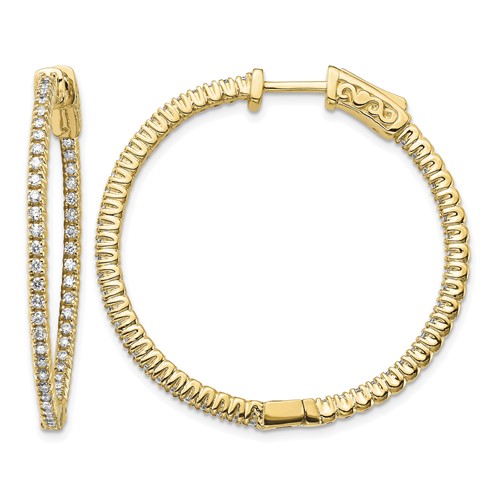 14K 3 4 Carat Diamond Round in Out Hoop W Safety Clasp Earrings