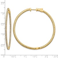 14K Yellow Gold 1.25 Carat Diamond Round in Out Hoop Earrings with Safety Clasp view 2