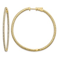 14K Yellow Gold 1.25 Carat Diamond Round in Out Hoop Earrings with Safety Clasp view 1