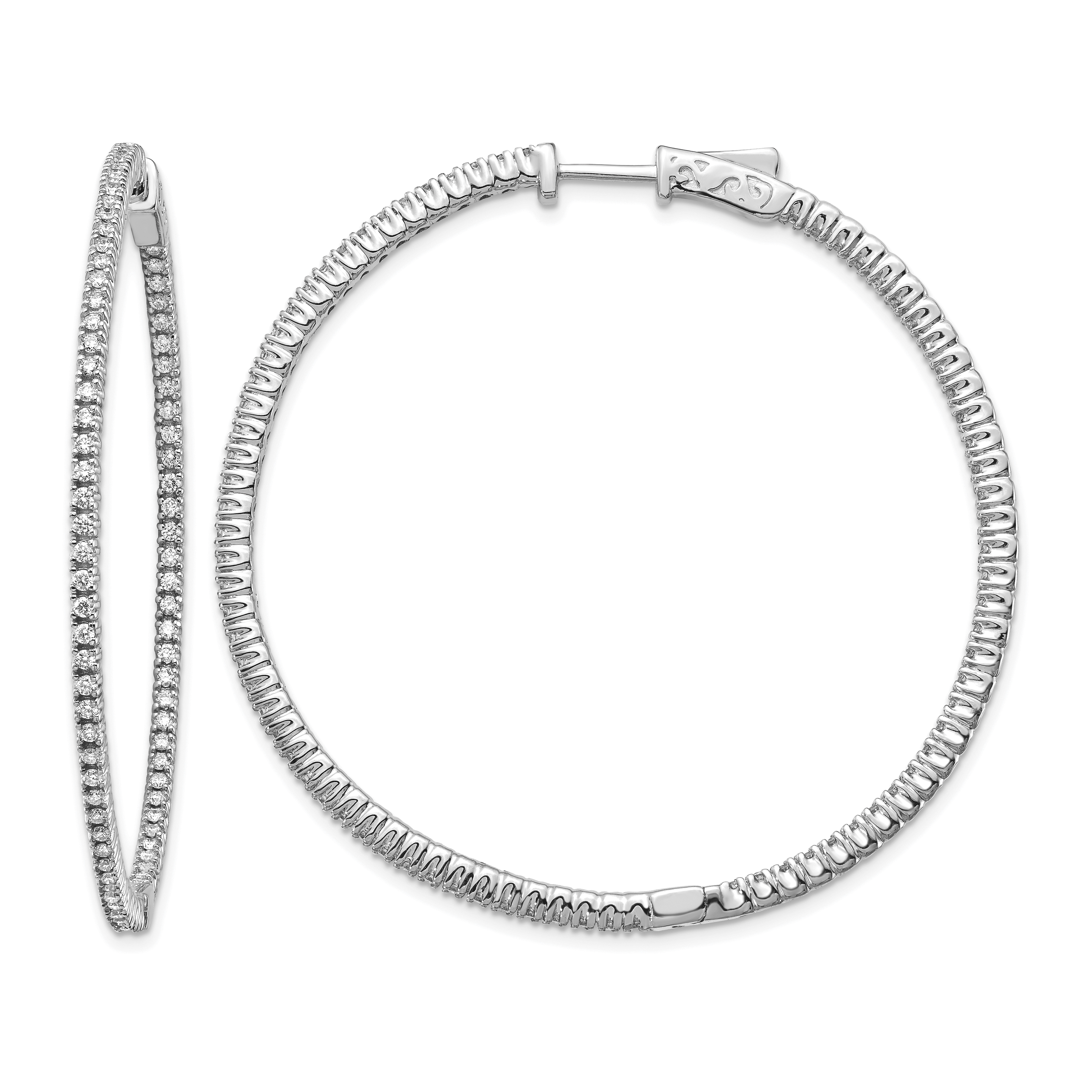 14k White Gold 1 1/4 carat Lab Grown Diamond VS/SI+ G+ Round In and Out Safety Clasp Hoop Earrings (XE1986WLG)
